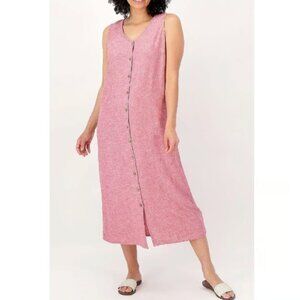 Naturals D & Co Linen Pink Wooden Button Down Midi Dress Size MP Pink Minimalist